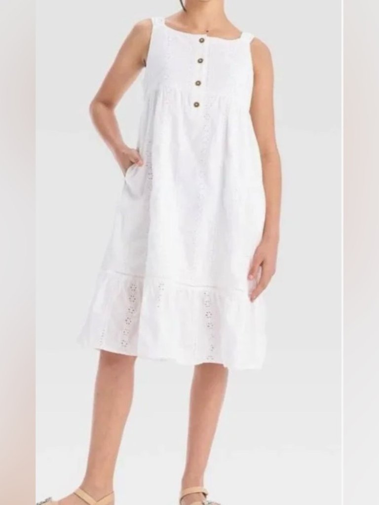 New Girls' Sleeveless Woven Eyelet Midi Dress - Cat & Jack White Large